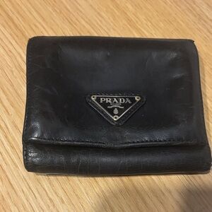 Prada vintage Black Leather Tri-Fold Wallet